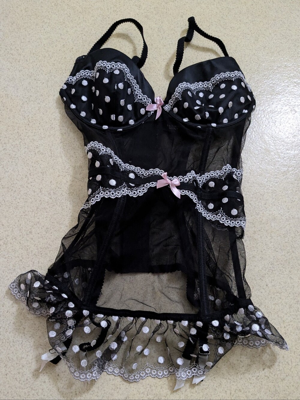 Victoria's Secret Black & White Polka Dot Lace